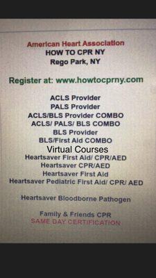 American Heart Association CPR Courses
In Person or Virtual Classes available.
