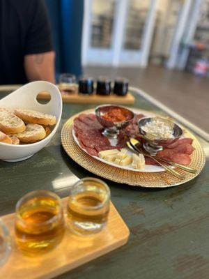 Sample of the charcuterie and a red and white wine flight