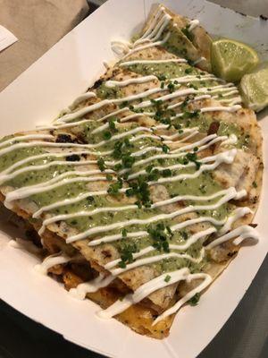 Chicken quesadilla. I only had a bite. Not worth the calories....too heavy and very greasy
