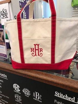 We are just the place to get really awesome looking totebags! A monogram makes it special!