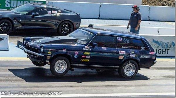 Her names is Sandy Kovach Malta, MT.... 11.85 @110 mph. This was at Spokane county raceway. 3000 lbs car with foot brake. 383 stoker built b