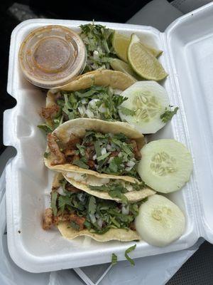 tacos al pastor and tacos carne asada