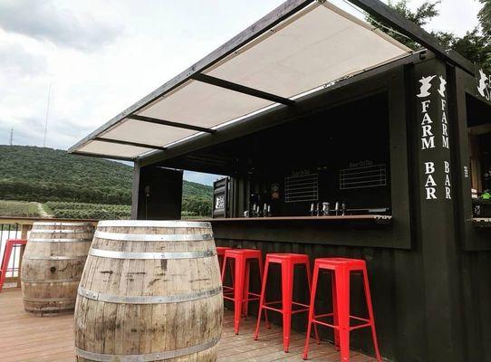 Farm bar overlooking the pick your own orchard.