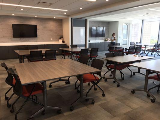 Full conference space; there is retractable dividing wall that can split this into two spaces