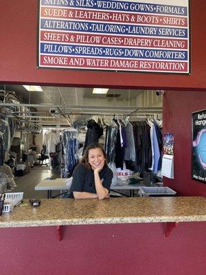 Owner Joan Mondragon of Ace Cleaners in Sparks. A great smile! She did alterations on my fancy dress! A Five Star Cleaners! Excellent!