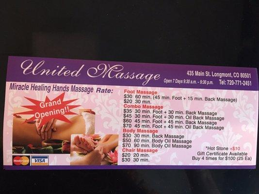 Pricing Menu