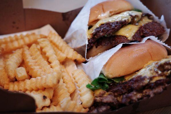 Shack burger (double) and Fries