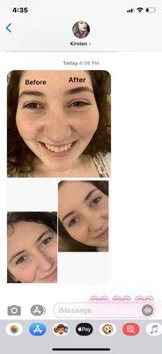 My daughter won't let anyone do her eyebrows but Kirsten! She made her feel safe and beautiful!