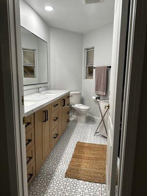 Looking into finished bathroom from doorway