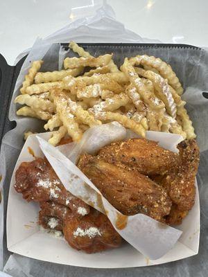 Hot with ranch powder and spicy garlic Parmesan