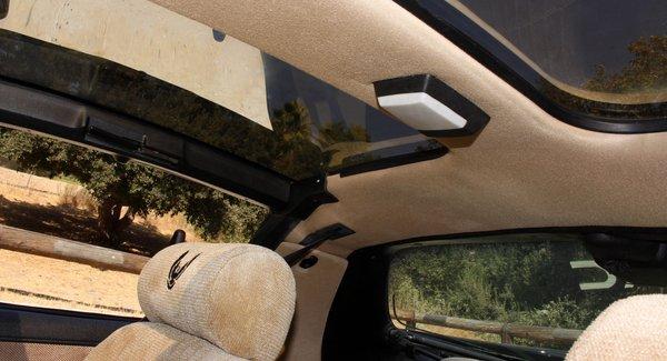 Headliner back the of car.