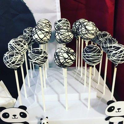 Cake pops for a panda party.