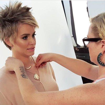 Photo shoot fun Short rooty blonde