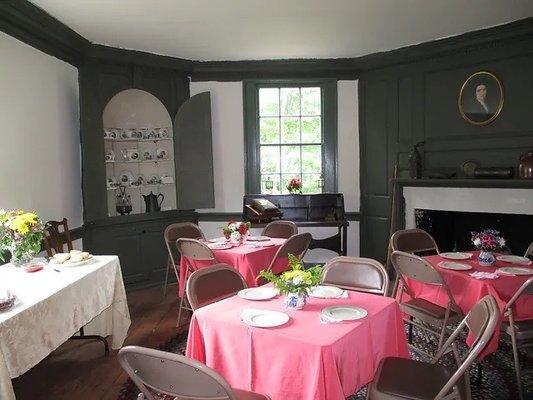 The Temple Parlor prepared for the annual Sarah Temple Tea held in May.