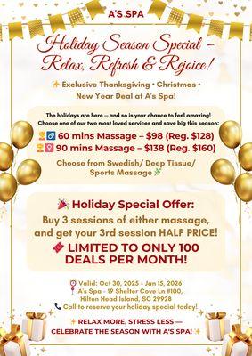 Holiday Season Special - Relax, Refresh & Rejoice!
