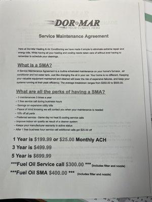 The breakdown of our Service Maintenance Package