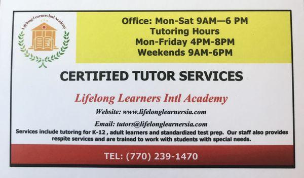 Tutoring Services. Contact us today!