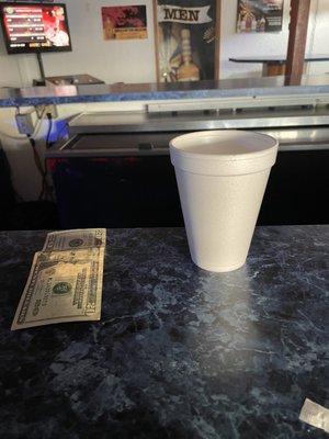 Sat like this for 20 minutes waiting on a second round and to order food. Finally was able to pay for the one drink and leave.