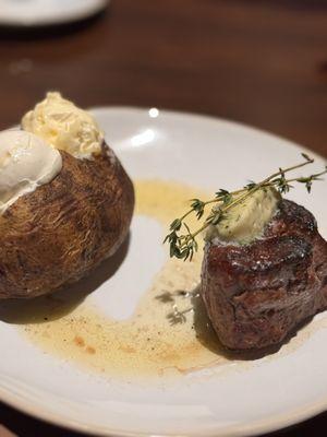Filet and baked potatoes