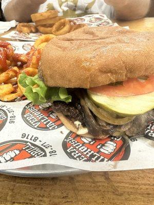 Mushroom Swiss and curly fries