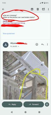 They keep claiming they don't see the issue, Code Enforcement is now involved and AMG still won't repair the steps.