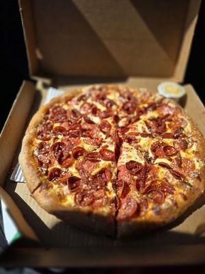Three styles and flavors of pepperoni pizza called - Triple Pepperoni Magnifico