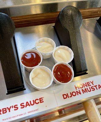 Used a lid to carry my Horsey Sauce and Arby's Sauce - You're welcome