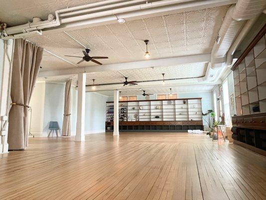 Customize your event with floor to ceiling drapes & sliding doors.