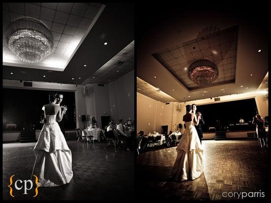 Bride & Groom share their first dance on the St. Demetrios Hall's beautiful and spacious dance floor! Captured by Cory Parris