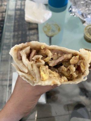 Ham breakfast burrito