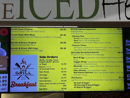 Breakfast grill menu