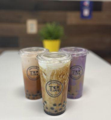 A3 - UBE MILK TEA (Black Boba, Ube Puff Cream) A12 - THAI TEA (black boba) TIGER SUGAR (Boba, Foam)