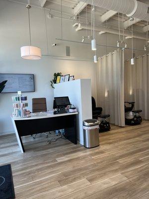 front desk with pedicure stations