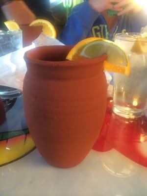 Frozen raspberry margarita. The glass is so fun.