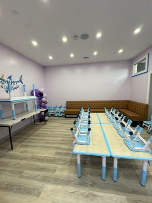 One of the three party rooms offered for special events