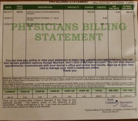 Billing statement.