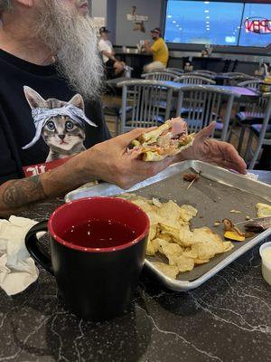 Club sandwich with chips and dip