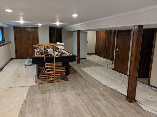 Vinyl flooring in basement installed by Alex and his team!