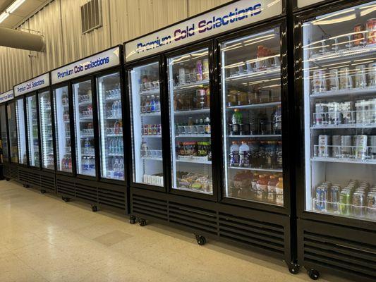 Refrigerator items, drinks and snacks.