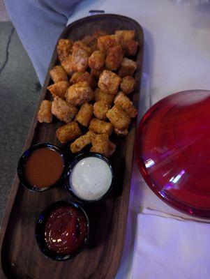 Salmon bites with tator tots. All so salty.