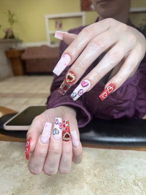 Valentine's custom nails by appointment with Jasmine