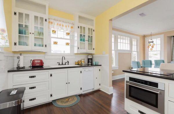 Full kitchen and in the Into the Mystic suite. Clean and charming.