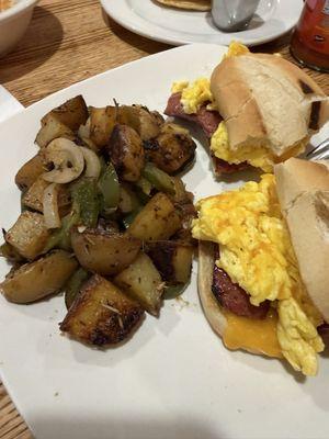 Kielbasa sausage egg and cheese with potatoes