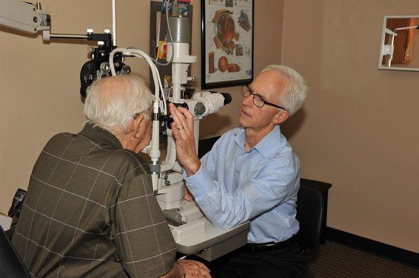 examining for cataracts & glaucoma