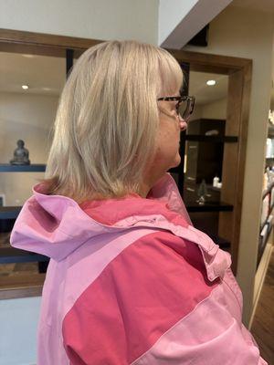 Bleach root touch up and light blonde gloss