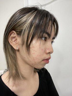 5/5/23, Unstyled, Peekaboo dye + Bangs Trim