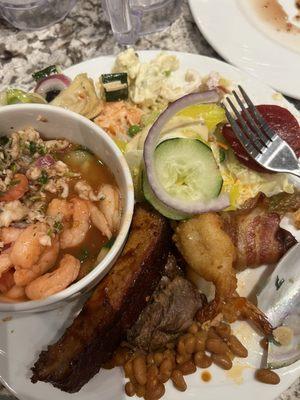 Ceviche. Steak. Ribs. Fried shrimp. Mussels.