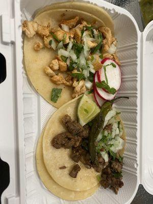 Chicken and steak tacos