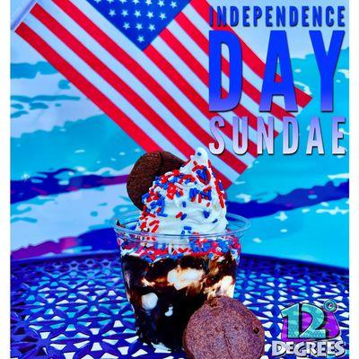 Independence Day Sundae
Made with:
Brownie Bites
Vanilla Soft Serve
Chocolate Sauce
Red, White & Blue Sprinkles
