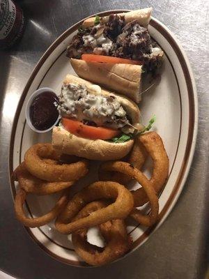 Monday special Steak and Cheese
and Onion Rings $7.50